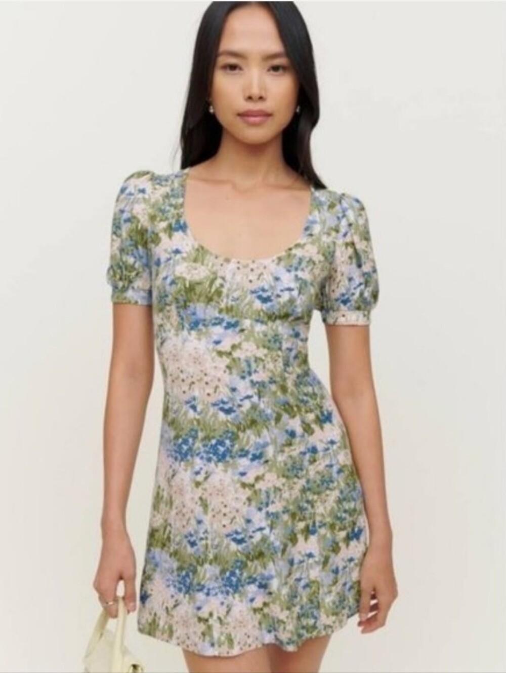 Reformation Georgica Floral Watercolor Fit and Flare Babydoll Mini Dress - Picture 1 of 15